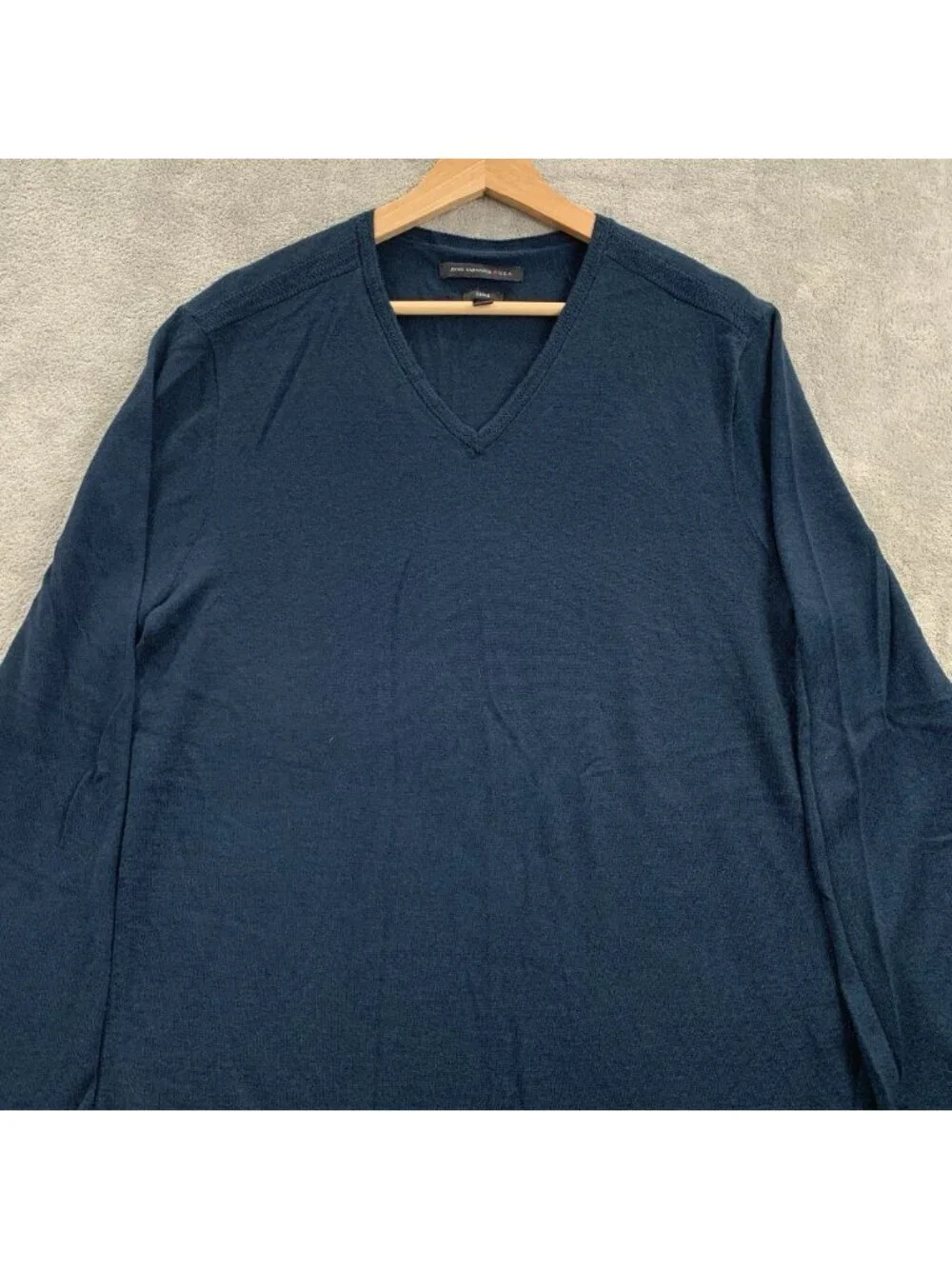 John Varvatos Sweater Mens Large Petrol Blue Merino Wool Blend V Neck Pullover